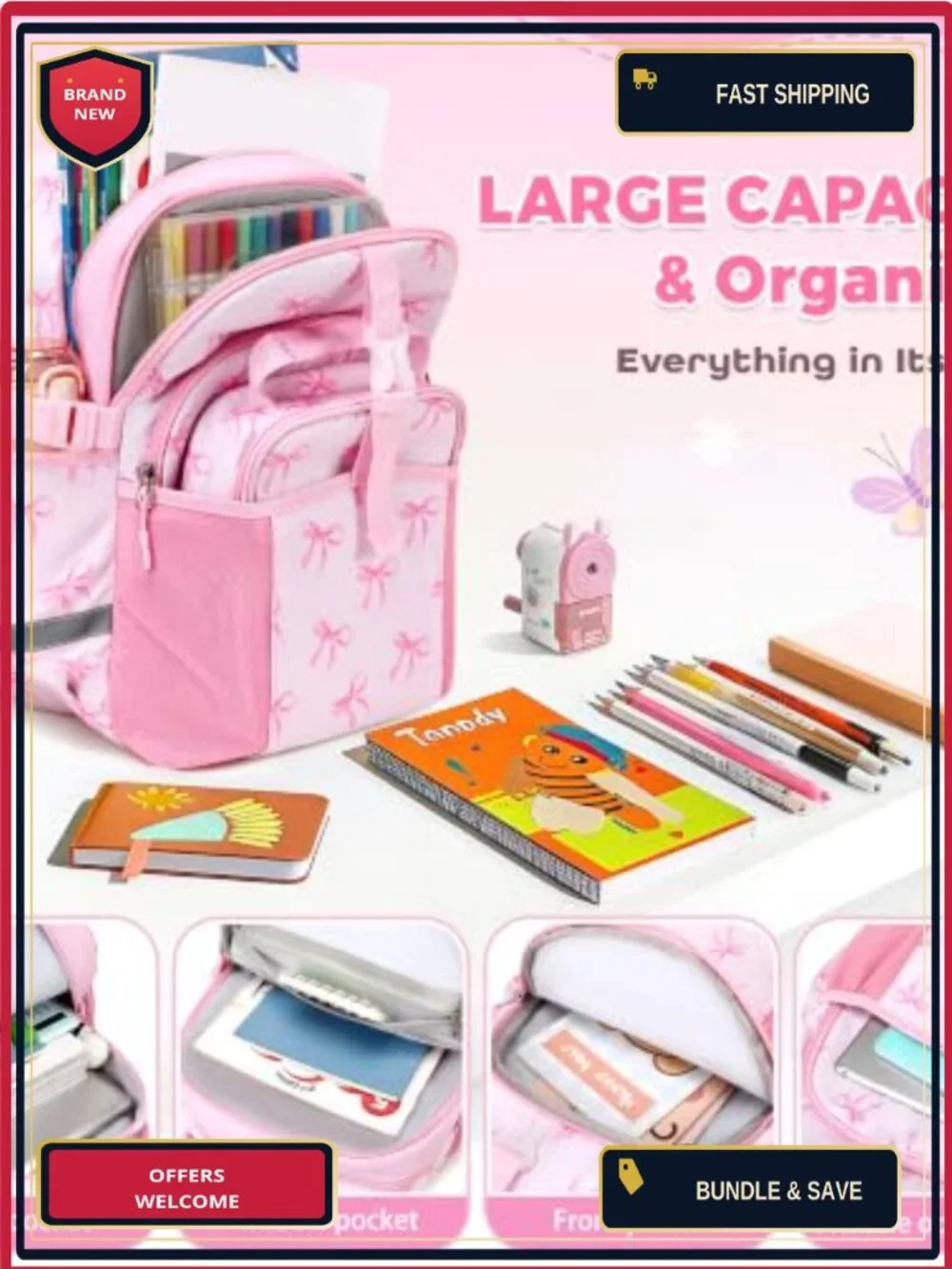 Kids Backpack Set with Insulated Water Bottle, Lunch Box, Pencil Case for School